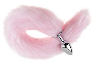 Анальна пробка з хвостом EGZO - Fox Tail Silver Plug Pink, size S