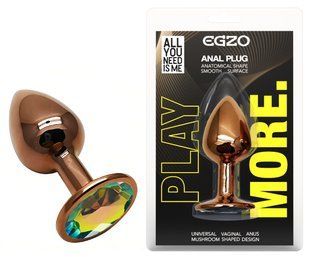 Анальная пробка с кристаллом EGZO - Dark Gold Round Plug Rainbow, size S