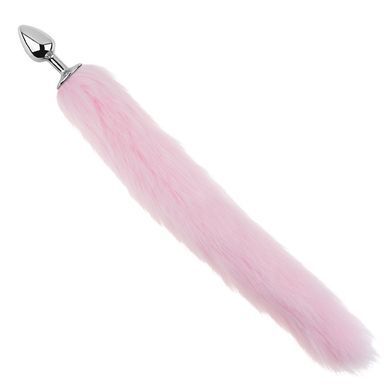 Анальная пробка с хвостом EGZO - Fox Tail Silver Plug Pink, size S