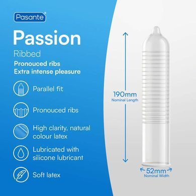 Стимулирующие презервативы с ребристой структурой Pasante - Ribbed Passion, №1