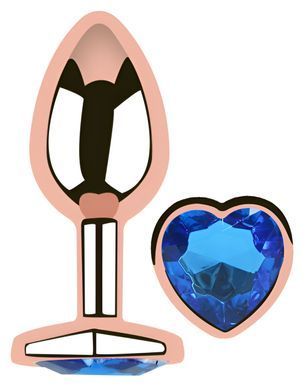 Анальная пробка с кристаллом EGZO - Rose Gold Heart Plug Blue size M