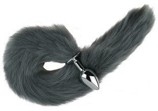 Анальна пробка з хвостом EGZO - Fox Tail Silver Plug Light Gray, size S