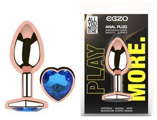 Анальная пробка с кристаллом EGZO - Rose Gold Heart Plug Blue size M