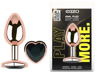 Анальная пробка с кристаллом EGZO - Rose Gold Heart Plug Black size M