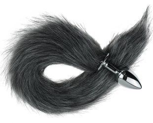 Анальна пробка з хвостом EGZO - Fox Tail Silver Plug Gray, size S