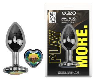 Анальная пробка с кристаллом EGZO - Dark Silver Heart Plug Rainbow size S
