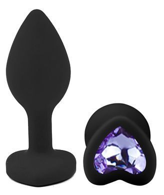 Силиконовая анальная пробка EGZO - Silicone Black Heart Plug Amethyst, size S