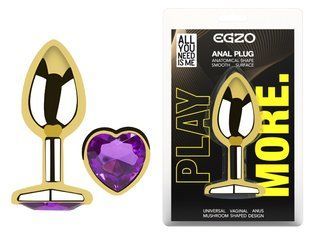 Анальная пробка с кристаллом EGZO - Gold Heart Plug Purple size M