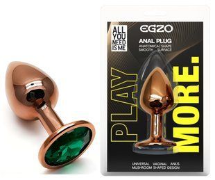 Анальная пробка с кристаллом EGZO - Dark Gold Round Plug Marine, size S