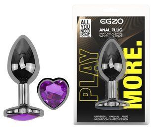 Анальная пробка с кристаллом EGZO - Dark Silver Heart Plug Purple size S