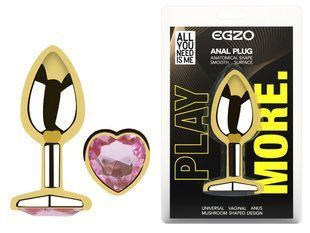 Анальная пробка с кристаллом EGZO - Gold Heart Plug Pink size M