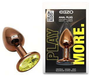 Анальная пробка с кристаллом EGZO - Dark Gold Round Plug Lime, size S