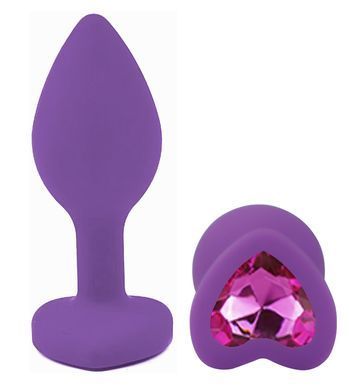 Силиконовая анальная пробка EGZO - Silicone Violet Heart Plug Rose, size S