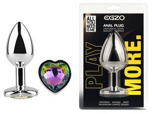 Анальная пробка с кристаллом EGZO - Silver Heart Plug Rainbow size M