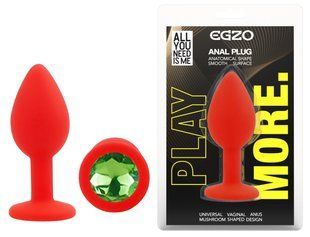 Силиконовая анальная пробка EGZO - Silicone Red Round Plug Green, size S