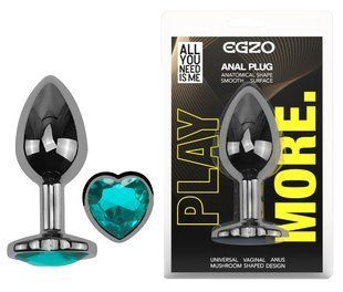 Анальная пробка с кристаллом EGZO - Dark Silver Heart Plug Marine size S