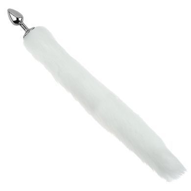 Анальная пробка с хвостом EGZO - Fox Tail Silver Plug White, size S
