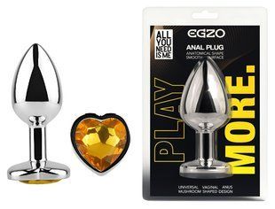 Анальная пробка с кристаллом EGZO - Silver Heart Plug Yellow size M