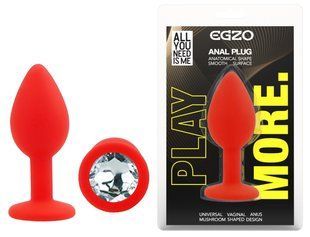 Силиконовая анальная пробка EGZO - Silicone Red Round Plug Clear, size S
