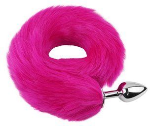 Анальная пробка с хвостом EGZO - Fox Tail Silver Plug Crimson, size S
