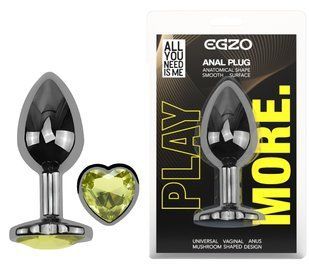 Анальная пробка с кристаллом EGZO - Dark Silver Heart Plug Lime size S