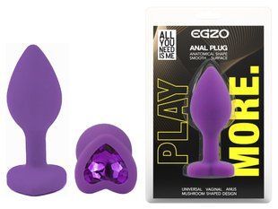 Силиконовая анальная пробка EGZO - Silicone Violet Heart Plug Violet, size S