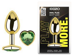 Анальная пробка с кристаллом EGZO - Gold Heart Plug Green size M