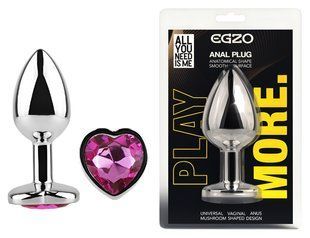Анальная пробка с кристаллом EGZO - Silver Heart Plug Rose size M
