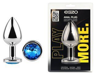 Анальная пробка с кристаллом EGZO - Silver Round Plug Blue size S