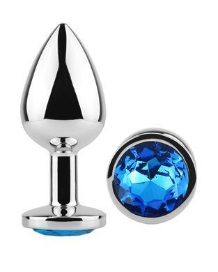 Анальная пробка с кристаллом EGZO - Silver Round Plug Blue size S