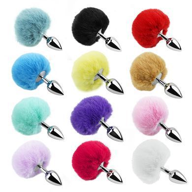 Анальная пробка с хвостом EGZO - Bunny Tail Silver Plug Purple, size S