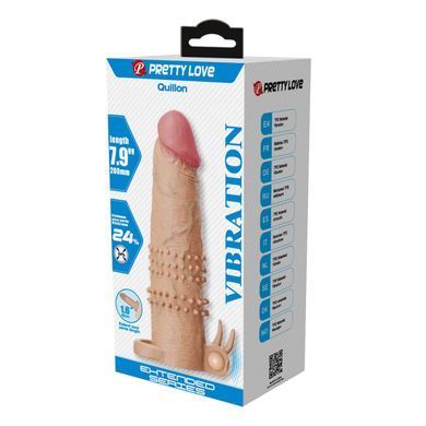 Подовжуюча насадка з вібростимуляцією Pretty Love - Quillon Vibrating Penis Sleeve Skin, BI-026281Z