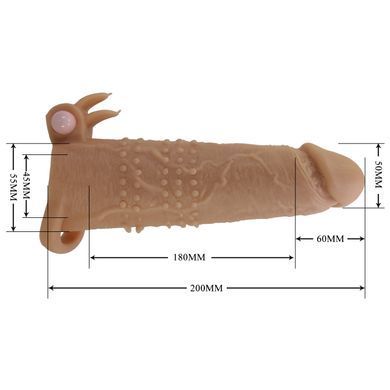 Подовжуюча насадка з вібростимуляцією Pretty Love - Quillon Vibrating Penis Sleeve Skin, BI-026281Z