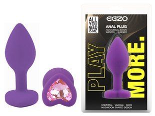 Силиконовая анальная пробка EGZO - Silicone Violet Heart Plug Pink, size S