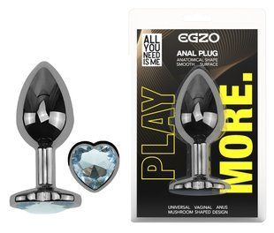 Анальная пробка с кристаллом EGZO - Dark Silver Heart Plug Clear size S