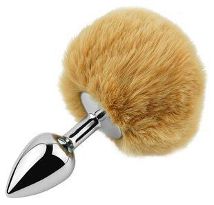 Анальная пробка с хвостом EGZO - Bunny Tail Silver Plug Brown, size S