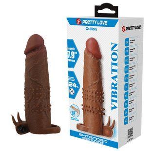 Удлиняющая насадка с вибростимуляцией Pretty Love - Quillon Vibrating Penis Sleeve Brown, BI-026281Z-1