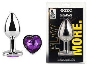 Анальная пробка с кристаллом EGZO - Silver Heart Plug Purple size M