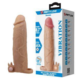 Удлиняющая насадка с вибростимуляцией Pretty Love - Xerxes Vibrating Penis Sleeve Skin, BI-026282Z