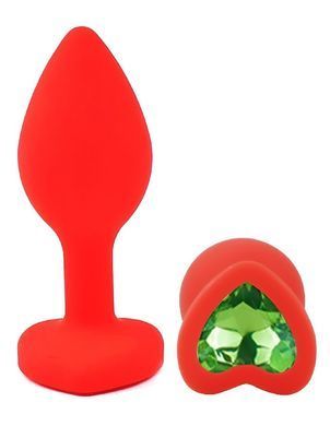 Силиконовая анальная пробка EGZO - Silicone Red Heart Plug Green, size S