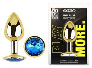 Анальна пробка з кристалом EGZO - Gold Round Plug Blue size M