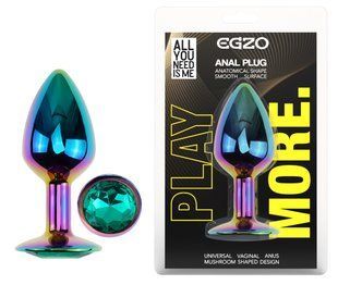 Анальная пробка с кристаллом EGZO - Multicolor Round Plug Marine size S