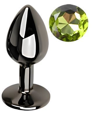 Анальная пробка с кристаллом EGZO - Dark Gray Round Plug Green, size S