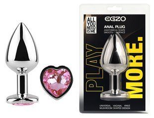 Анальная пробка с кристаллом EGZO - Silver Heart Plug Pink size M