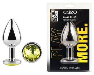 Анальная пробка с кристаллом EGZO - Silver Round Plug Lime size S