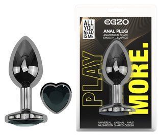 Анальная пробка с кристаллом EGZO - Dark Silver Heart Plug Black size S