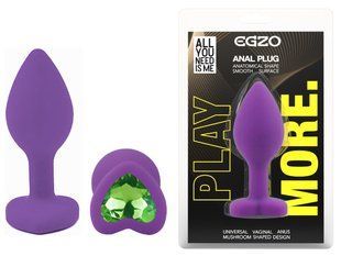 Силиконовая анальная пробка EGZO - Silicone Violet Heart Plug Green, size S