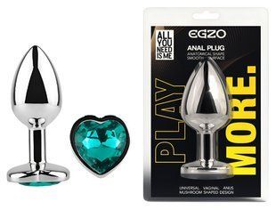 Анальная пробка с кристаллом EGZO - Silver Heart Plug Marine size M