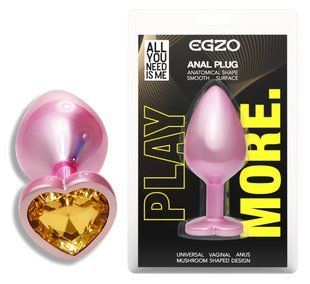 Анальная пробка с кристаллом EGZO - Pink Perl Heart Plug Yellow, size S