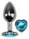 Анальна пробка з кристалом EGZO - Dark Silver Heart Plug Aqua size S